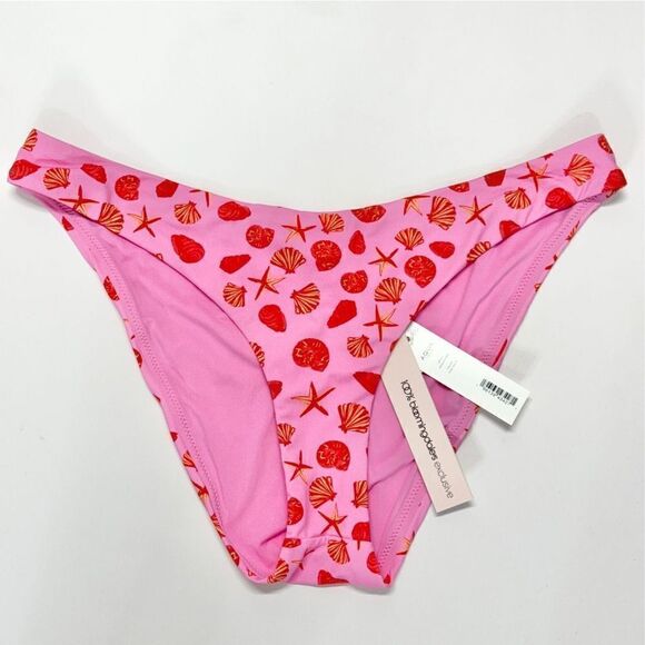 AQUA Printed Bikini Bottom Swimwear Beach Shells in‎ Pink Size Large NEW - Picture 1 of 6